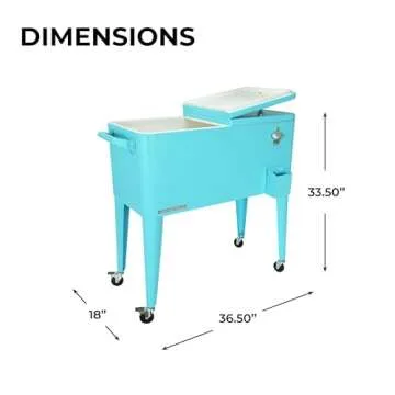 Permasteel 80-Qt Classic Outdoor Patio Cooler For Outside Outdoor Beverage Cooler Bar Cart, Rolling Cooler With Wheels & Handles, Retro Design, Turquoise