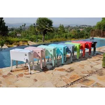 Permasteel 80-Qt Classic Outdoor Patio Cooler For Outside Outdoor Beverage Cooler Bar Cart, Rolling Cooler With Wheels & Handles, Retro Design, Turquoise