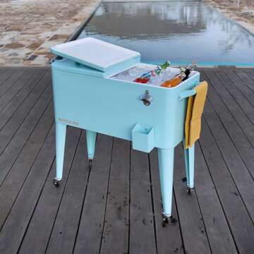 Permasteel 80-Qt Classic Outdoor Patio Cooler For Outside Outdoor Beverage Cooler Bar Cart, Rolling Cooler With Wheels & Handles, Retro Design, Turquoise