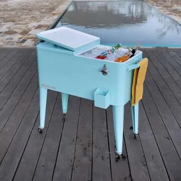 Permasteel 80-Qt Classic Outdoor Patio Cooler For Outside Outdoor Beverage Cooler Bar Cart, Rolling Cooler With Wheels & Handles, Retro Design, Turquoise