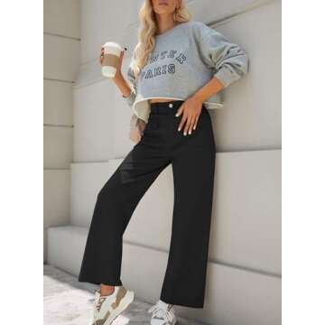 Dokotoo Black Cargo Pants Women Wide Leg High Waisted Jeans for Women Work Slacks Dress Pants Womens Trousers Casual 2025 Spring Outfits Teacher Trendy Pockets Denim Clothes Clothing Palazzo