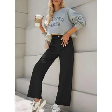 Dokotoo Black Cargo Pants Women Wide Leg High Waisted Jeans for Women Work Slacks Dress Pants Womens Trousers Casual 2025 Spring Outfits Teacher Trendy Pockets Denim Clothes Clothing Palazzo