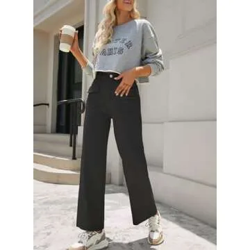 Dokotoo Black Cargo Pants Women Wide Leg High Waisted Jeans for Women Work Slacks Dress Pants Womens Trousers Casual 2025 Spring Outfits Teacher Trendy Pockets Denim Clothes Clothing Palazzo