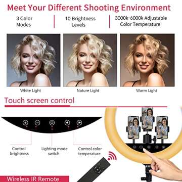 Upgraded 18 inch LED Ring Light with Tripod Stand, Selfie Ring Light with Touch Panel for Makeup Stu...