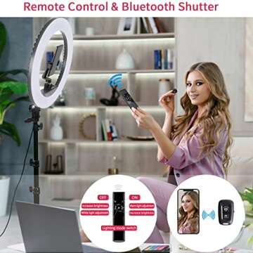 Upgraded 18 inch LED Ring Light with Tripod Stand, Selfie Ring Light with Touch Panel for Makeup Studio Portrait YouTube Vlog Video Shooting with Carrying Bag and Remote Controller, CRI>90