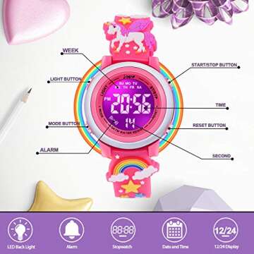 VAPCUFF Unicorn Watch for Girls Age 3-10 - Birthday Gift for Toddler and Kids, Red