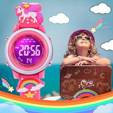 VAPCUFF Unicorn Watch for Girls Age 3-10 - Birthday Gift for Toddler and Kids, Red