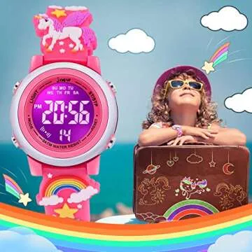 VAPCUFF Unicorn Watch for Girls Age 3-10 - Birthday Gift for Toddler and Kids, Red