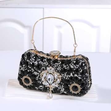 Dreubea Clutch Purses for Women Rhinestone Evening Bag Sparkling Crystal Wedding Party Handbags Black