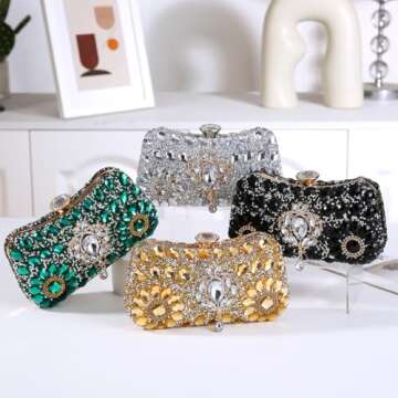 Dreubea Clutch Purses for Women Rhinestone Evening Bag Sparkling Crystal Wedding Party Handbags Black
