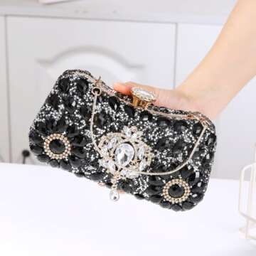 Dreubea Clutch Purses for Women Rhinestone Evening Bag Sparkling Crystal Wedding Party Handbags Black