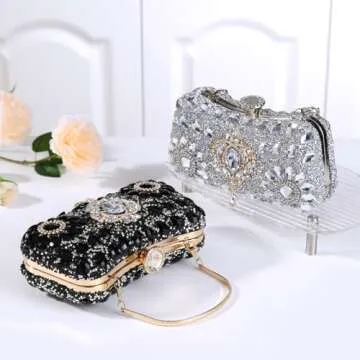 Dreubea Clutch Purses for Women Rhinestone Evening Bag Sparkling Crystal Wedding Party Handbags Black