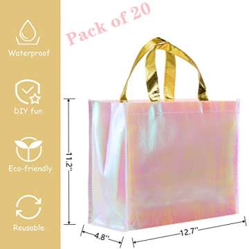 Lyellfe 20 Pieces Glossy Reusable Grocery Bag, Pink Non Woven Tote Bag with Handles, Fashionable Bri...