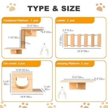 PETKABOO Cat Wall Furniture, Cat Shelves Wall Mounted with Climber, Condo, Scratching Post, Ladder & Platform