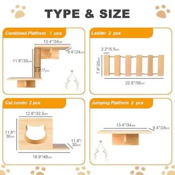 PETKABOO Cat Wall Furniture, Cat Shelves Wall Mounted with Climber, Condo, Scratching Post, Ladder & Platform