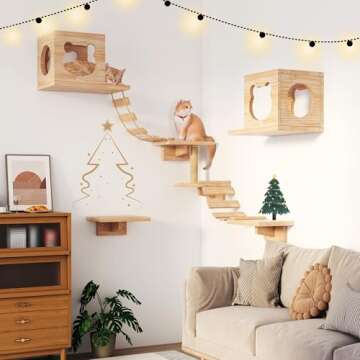 PETKABOO Cat Wall Furniture, Cat Shelves Wall Mounted with Climber, Condo, Scratching Post, Ladder & Platform
