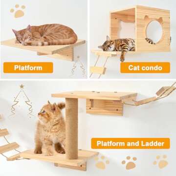PETKABOO Cat Wall Furniture, Cat Shelves Wall Mounted with Climber, Condo, Scratching Post, Ladder & Platform