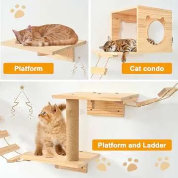 PETKABOO Cat Wall Furniture, Cat Shelves Wall Mounted with Climber, Condo, Scratching Post, Ladder & Platform