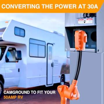 Nilight - 50032R 18 inch 30 Amp to 50 Amp RV Plug Adapter Heavy Duty Dogbone Electrical Adapter with Handle 30A Male to 50A Female Cord Adapter 125V/3750W,2 Years Warranty