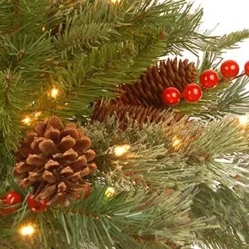 National Tree Company 'Feel Real' Pre-lit Artificial Christmas Urn Filler | Flocked with Mixed Decorations and Pre-strung White LED Lights with Stand | Colonial - 18 Inch