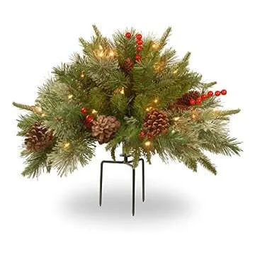 National Tree Company 'Feel Real' Pre-lit Artificial Christmas Urn Filler | Flocked with Mixed Decorations and Pre-strung White LED Lights with Stand | Colonial - 18 Inch