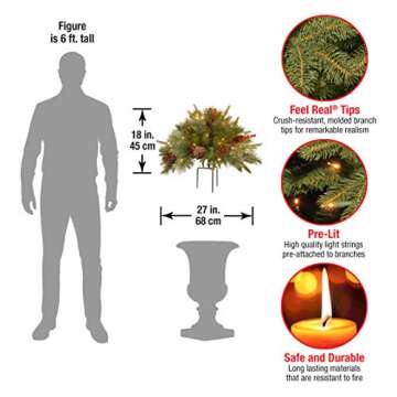 National Tree Company 'Feel Real' Pre-lit Artificial Christmas Urn Filler | Flocked with Mixed Decorations and Pre-strung White LED Lights with Stand | Colonial - 18 Inch