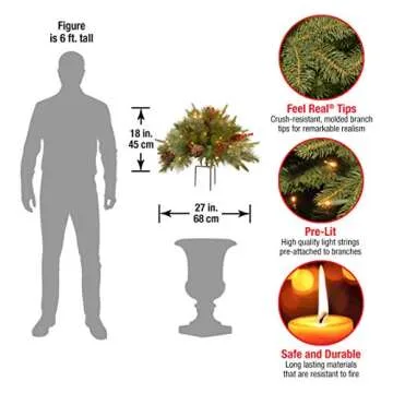 National Tree Company 'Feel Real' Pre-lit Artificial Christmas Urn Filler | Flocked with Mixed Decorations and Pre-strung White LED Lights with Stand | Colonial - 18 Inch