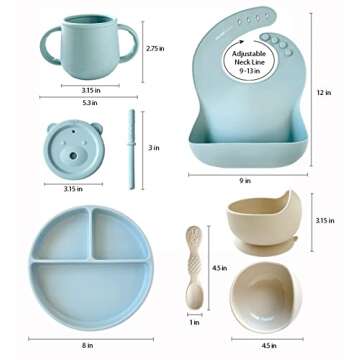 YMCF Products Baby or Toddler 7-Pieces Feeding Set | Silicone Bib, Suction Plate, Cup w/Lid, Straw, ...