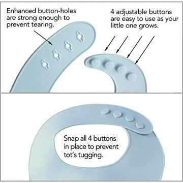 YMCF Products Baby or Toddler 7-Pieces Feeding Set | Silicone Bib, Suction Plate, Cup w/Lid, Straw, Bowls & Spoons | Dishwasher-Safe (Blue/Beige)