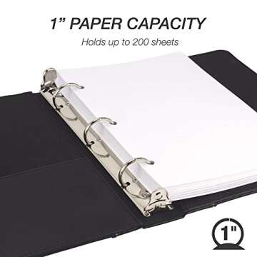 Samsill 1" Junior Size 3 Ring Binder, Leather, Black with Contrast Stitching, Holds 8.5 x 5.5 Paper, 3 Rings, Notebook Binder, Portfolio Organizer, Planner, Journal