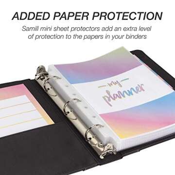 Samsill 1" Junior Size 3 Ring Binder, Leather, Black with Contrast Stitching, Holds 8.5 x 5.5 Paper, 3 Rings, Notebook Binder, Portfolio Organizer, Planner, Journal