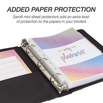 Samsill 1" Junior Size 3 Ring Binder, Leather, Black with Contrast Stitching, Holds 8.5 x 5.5 Paper, 3 Rings, Notebook Binder, Portfolio Organizer, Planner, Journal