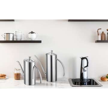 KSENDALO SUS304 Stainless Steel Oil Can 500ML/17oz - Leakproof Cruet & Container for Olive Oil, Vinegar, and Grease - Precision Spout for Easy Drip-Free Pouring in Cooking and Kitchen Use