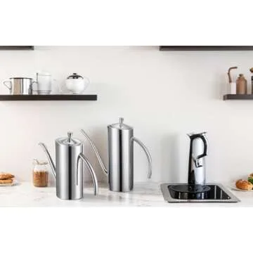 KSENDALO SUS304 Stainless Steel Oil Can 500ML/17oz - Leakproof Cruet & Container for Olive Oil, Vinegar, and Grease - Precision Spout for Easy Drip-Free Pouring in Cooking and Kitchen Use