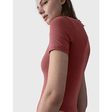 PUMIEY Bodysuit for Women Shorts Sleeve Body Suits Women Clothing V Neck T shirts Sexy Tops Merlot X-Small