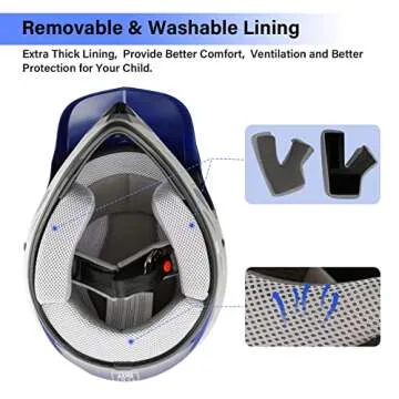 DOT Youth Kids Motocross Offroad Street Dirt Bike Helmet Youth Motorcycle ATV Helmet with Goggles Gloves Blue Flame S