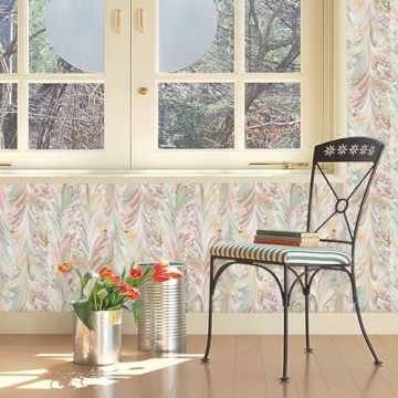 Ismoon Peel and Stick Wallpaper White/Green/Pink Colorful Wallpaper Removable Contact Paper Boho Sel...