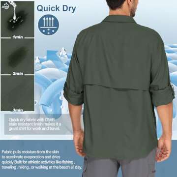 Anteef Mens Safari Shirts Long Sleeve UV Protection Hiking Fishing UPF 50+ Quick Dry Camping Travel ...