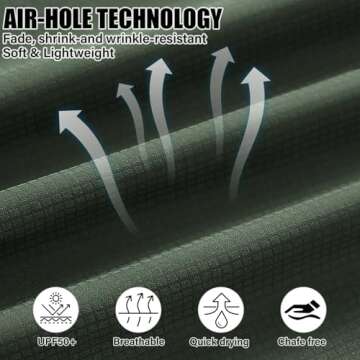 Anteef Mens Safari Shirts Long Sleeve UV Protection Hiking Fishing UPF 50+ Quick Dry Camping Travel Shirts