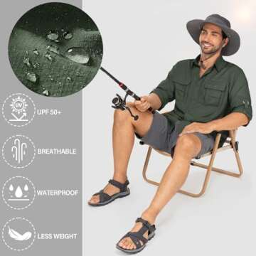 Anteef Mens Safari Shirts Long Sleeve UV Protection Hiking Fishing UPF 50+ Quick Dry Camping Travel Shirts