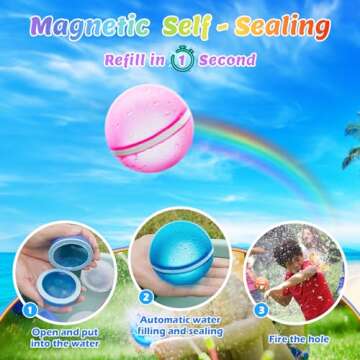 【16 Pack】Magnetic Reusable Water Balloons Fast Refillable for Kids Outdoor Activities, latex-fre...