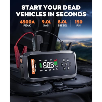 Ultimate Car Jump Starter with Air Compressor: 4500A, 9L Gas/8L Diesel, 10 Safety Features