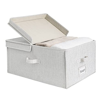 StorageWorks Extra Large Clothes Storage Bins, 55L Fabric Storage Baskets with Double-Open Lid and D...