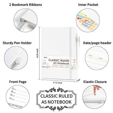 feela 5 Pack Notebooks Journals Bulk, Hardcover Notebook Classic Ruled Lined Journals with Pen Holde...