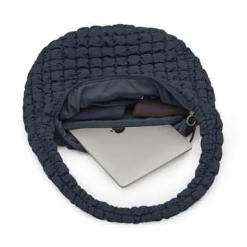 ODODOS Quilted Carryall Tote Bag for Women Crossbody Large Hobo Lightweight Padding Shoulder Bag, Dark Blue