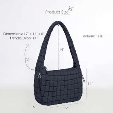 ODODOS Quilted Carryall Tote Bag for Women Crossbody Large Hobo Lightweight Padding Shoulder Bag, Dark Blue