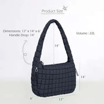 ODODOS Quilted Carryall Tote Bag for Women Crossbody Large Hobo Lightweight Padding Shoulder Bag, Dark Blue