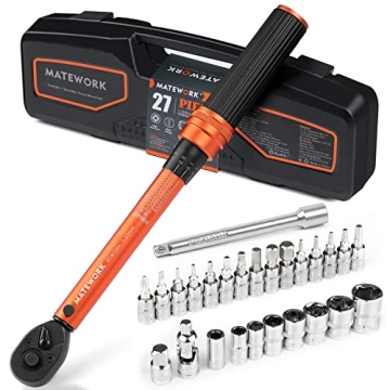 1/4 Inch Drive Click Torque Wrench, 27 PCS Bike Torque Wrench Set Double Scale (1-25Nm/8.9-221.3lb.i...