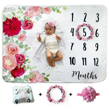 Baby Milestone Blanket with Floral Wreath & Headband