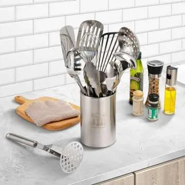 Abodpove Stainless Steel Cooking Utensils Set - 11pcs Kitchen Utensils Set with Holder for Cooking, ...